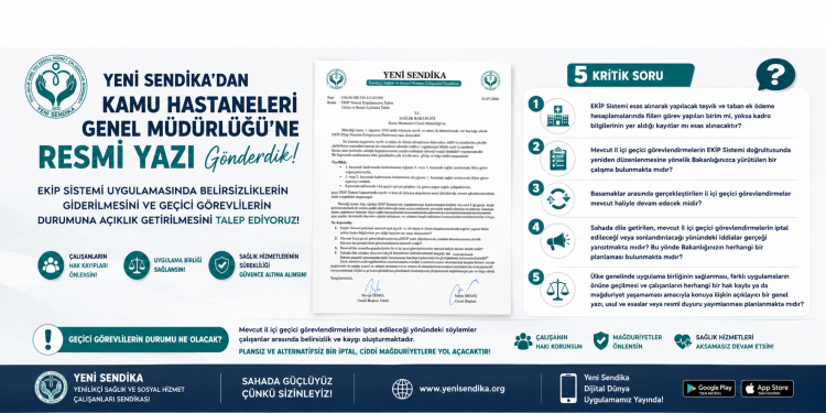 YENİ SENDİKA’DAN EKİP SİSTEMİYLE TEŞVİK VE TABAN EK ÖDEMELERİNE İLİŞKİN RESMİ BAŞVURU