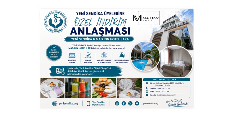 Yeni Sendika Üyelerine Antalya’da Özel Konaklama Fırsatı: MAD INN HOTEL LARA ile İndirim Anlaşması